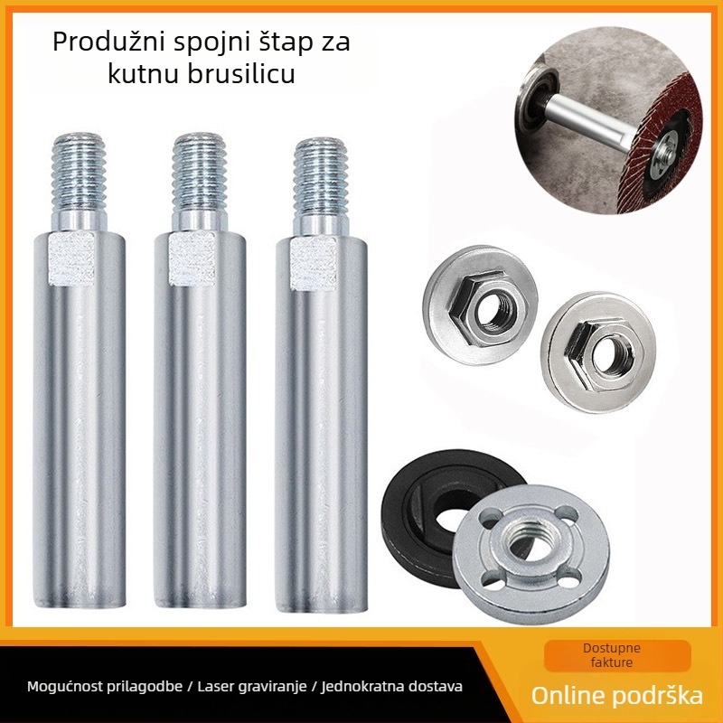 Set produžnog štapa za kutnu brusilicu tipa 100 s spojnim štapom, produženim osovinama, adapterom za vijčasti osovinu i pritisknom pločom — ležajni čelik