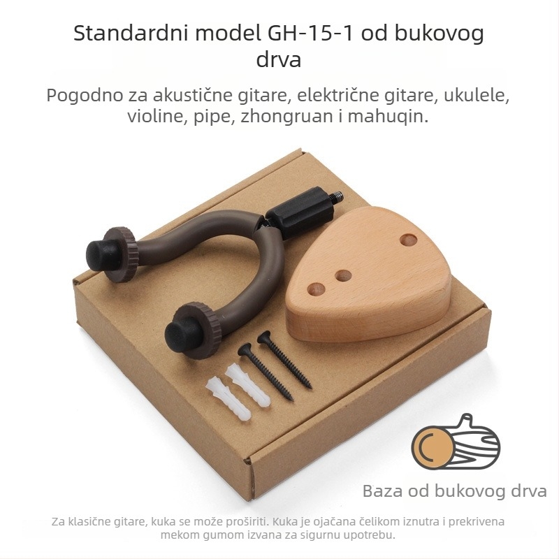 Držač za gitaru od bukovog drveta na zid s prikazom vlage – za gitaru, pipu, ukulele i violinu