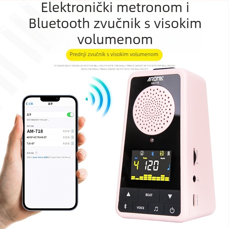 Anoma AM-718 metronomski zvučnik za klavir i gitaru, Bluetooth punjiv, glasovne poruke, idealno za glazbene ispite