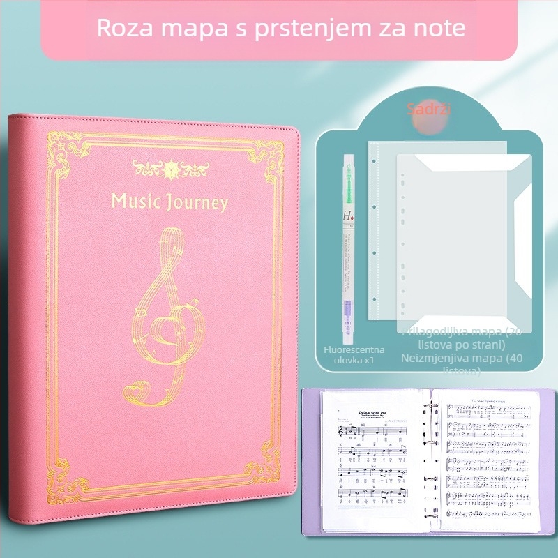 Hengxin Kožni klip za notne listove, model Music Score-01, jednostrani stezni mehanizam, kompatibilan s A4