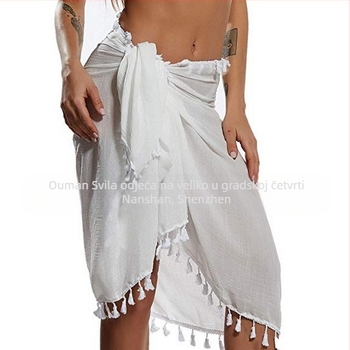 Plažni ručnik od konoplje, za žene, crepe tkanje, monokromatski uzorak, zaštita od sunca