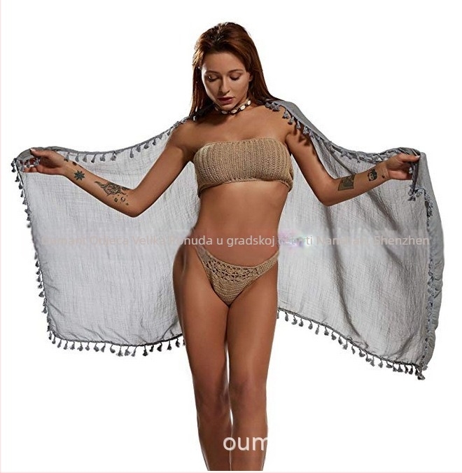 Plažni ručnik od konoplje, za žene, crepe tkanje, monokromatski uzorak, zaštita od sunca