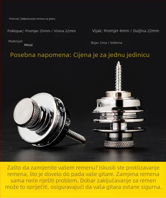 Zaključavanje kaiševa za gitaru, protiv pada, za bas, folk i električne gitare