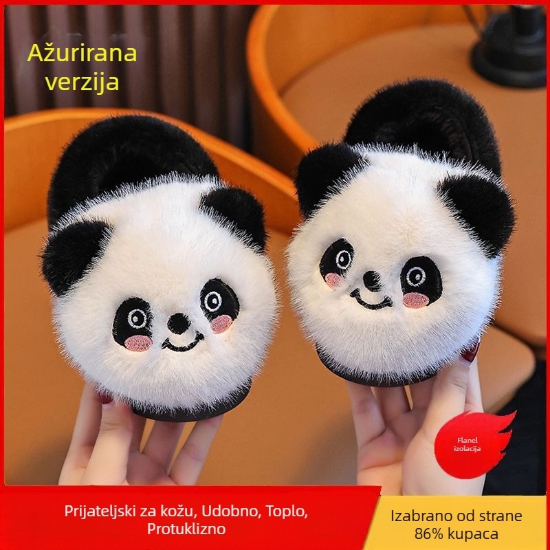 Panda dječje pamučne papuče s plišnom podstavom, tople i protuklizne, cartoon stil, potplat TPR, debeli dizajn, za dob 1–16 godina