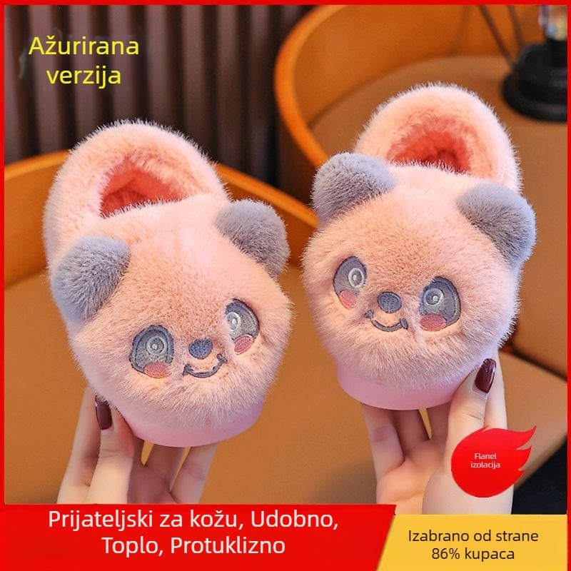 Panda dječje pamučne papuče s plišnom podstavom, tople i protuklizne, cartoon stil, potplat TPR, debeli dizajn, za dob 1–16 godina
