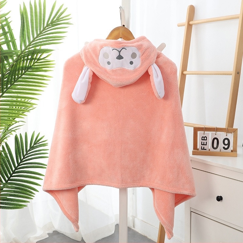Youxin koralni flis dječji ručnik za kupaonici s kapuljačom, nosivi karikatura bathrobe, upijajući, 400–500 g, 32s pređa, izšivanje i jednostavno pletenje