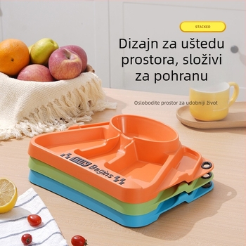 Dječji set posuđa s podijelim tanjurićem i dizajnom tricikla, PP materijal, za djecu od 12 mjeseci