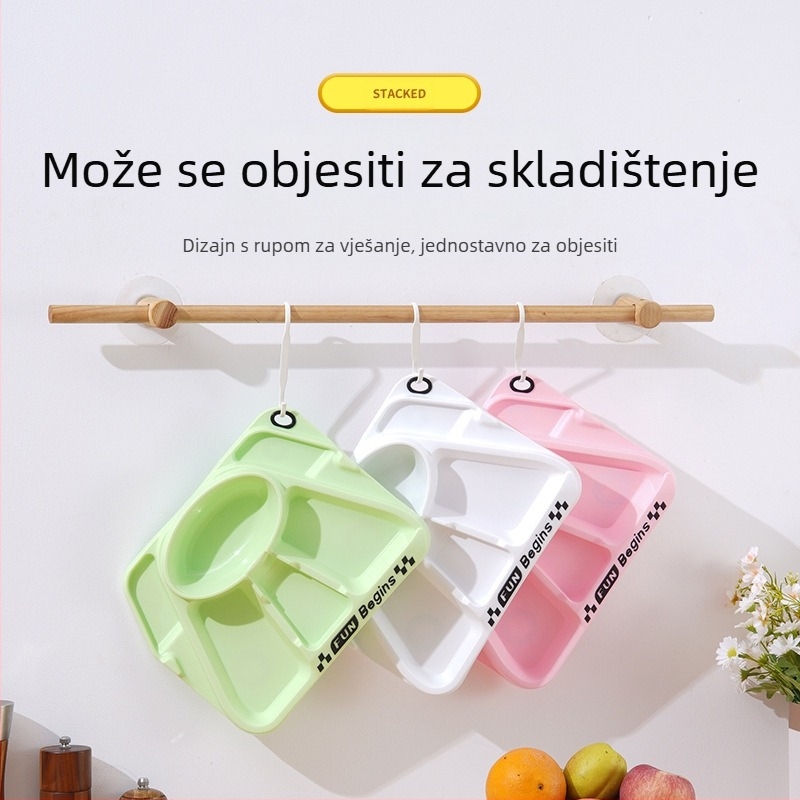 Dječji set posuđa s podijelim tanjurićem i dizajnom tricikla, PP materijal, za djecu od 12 mjeseci