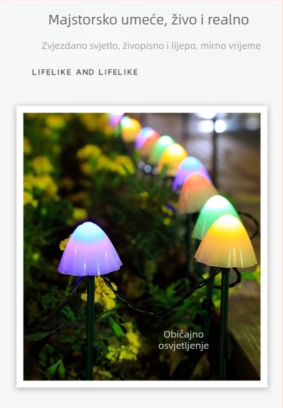LED solarne vanjske niz svjetala, oblik gljive, IP65, 10W, ≤36V, upravljanje gumbom