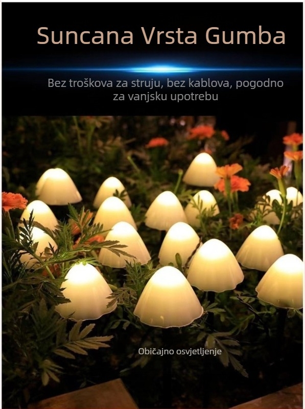 LED solarne vanjske niz svjetala, oblik gljive, IP65, 10W, ≤36V, upravljanje gumbom