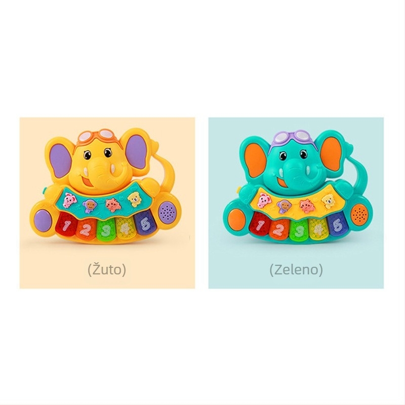 Dječje elektroničko klavijature s motivima životinja (dinosaurus, slon, lav) za rano obrazovanje; zvuk i svjetlo; plastična konstrukcija; potiče emocionalni, vizualni, kognitivni i motori razvoj.
