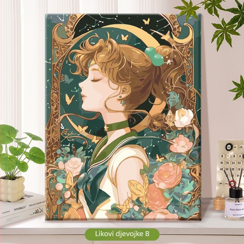 DIY digitalna uljna slika – bez okvira, ručno oslikana ilustracija u modernom minimalističkom stilu, crtana djevojka