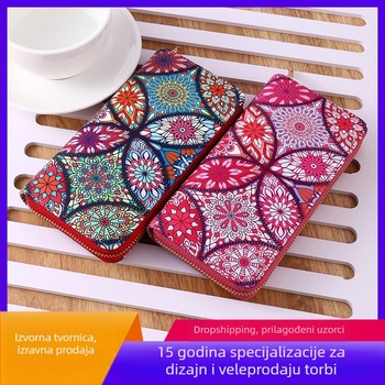 Dugi novčanik s karticom, PU koža, geometrijski uzorak, podstava od poliestera, vodootporan, otporan na habanje, zaštita od krađe