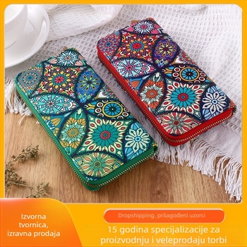 Dugi novčanik s karticom, PU koža, geometrijski uzorak, podstava od poliestera, vodootporan, otporan na habanje, zaštita od krađe