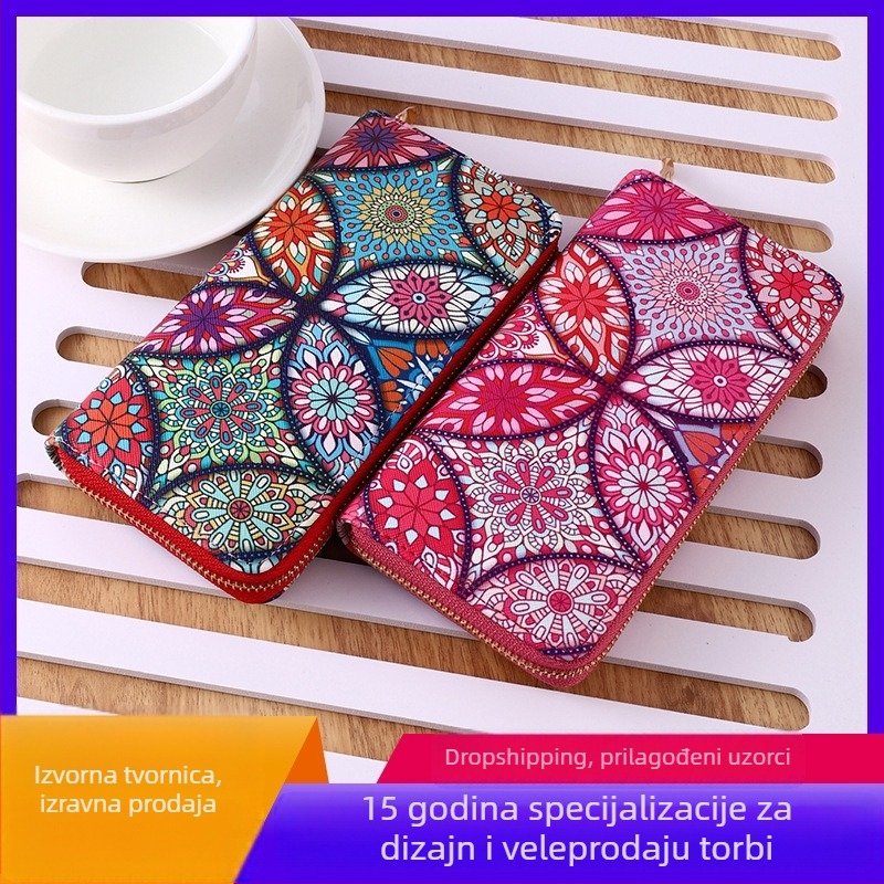 Dugi novčanik s karticom, PU koža, geometrijski uzorak, podstava od poliestera, vodootporan, otporan na habanje, zaštita od krađe