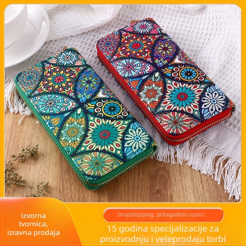 Dugi novčanik s karticom, PU koža, geometrijski uzorak, podstava od poliestera, vodootporan, otporan na habanje, zaštita od krađe
