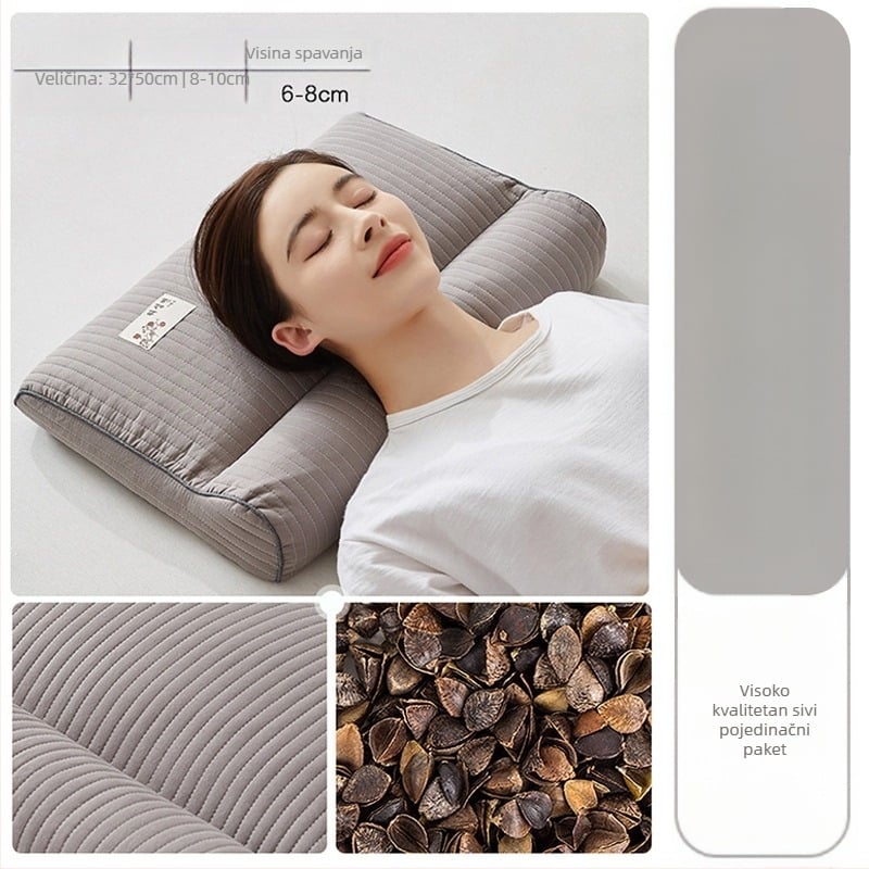 Heljdin jastuk s čvrstim jezgrom za zaštitu cervikalne kralježnice, punilo heljda, 100% pamuk navlaka, pravokutni oblik, za jednu osobu, uključuje navlaku