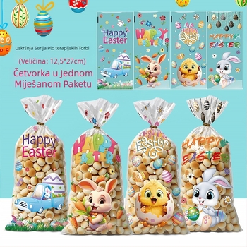Uskrsna OPP plosnata džepna vrećica s motivom zeca i jaja za pakiranje keksa i slatkiša; plastična, bez logotipa, rezanje ravnim nožem; Yiwu kunfa