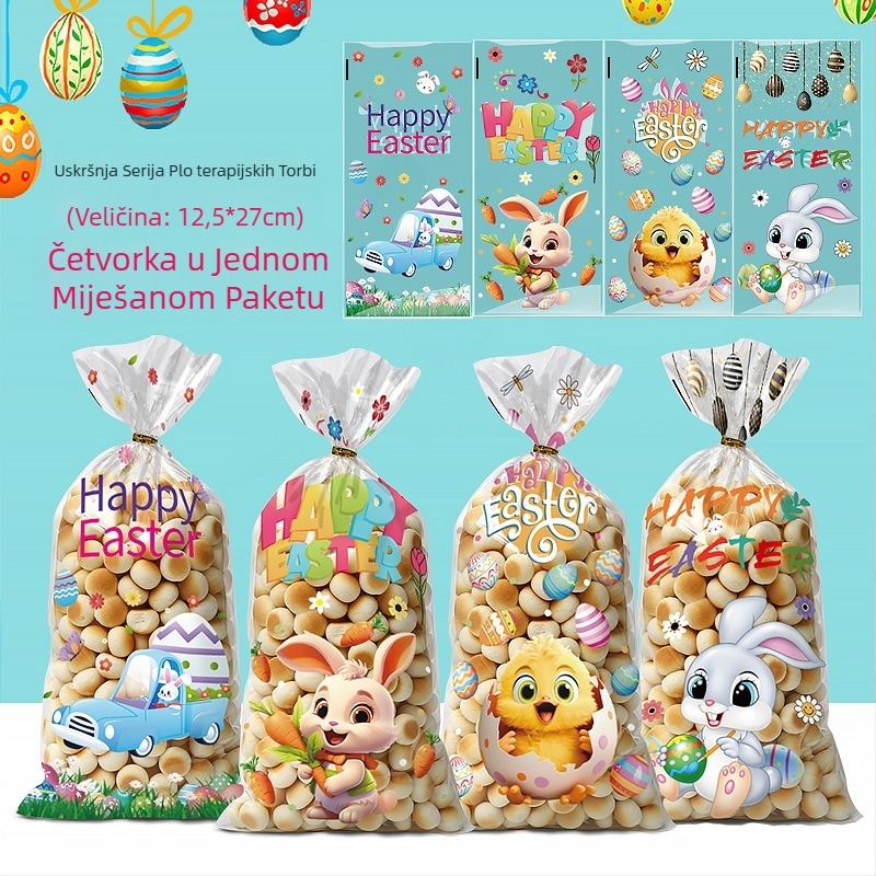 Uskrsna OPP plosnata džepna vrećica s motivom zeca i jaja za pakiranje keksa i slatkiša; plastična, bez logotipa, rezanje ravnim nožem; Yiwu kunfa