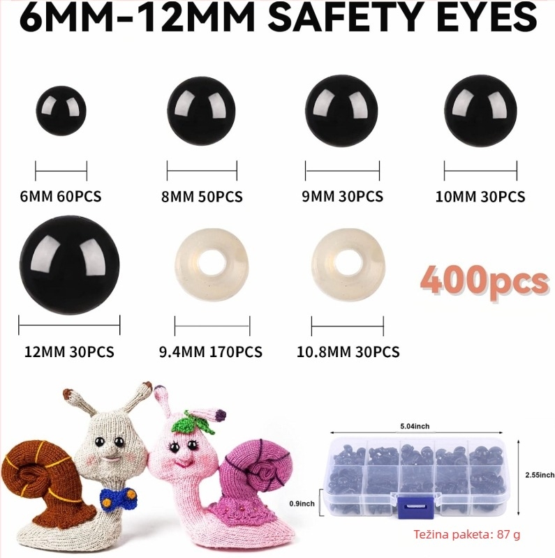 Plastične sigurnosne oči s podloškom za plišane medvjediće, lutke i životinjske rukotvorine
