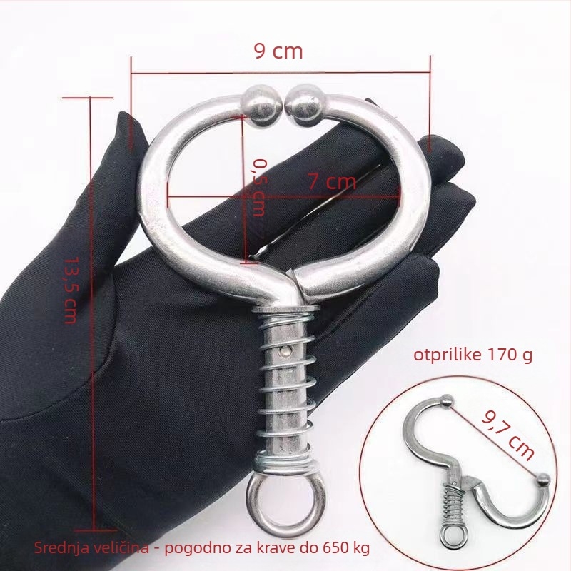 Nosna kopča za krave — opružni nosni prsten, alat za vuču, nosne kliješta