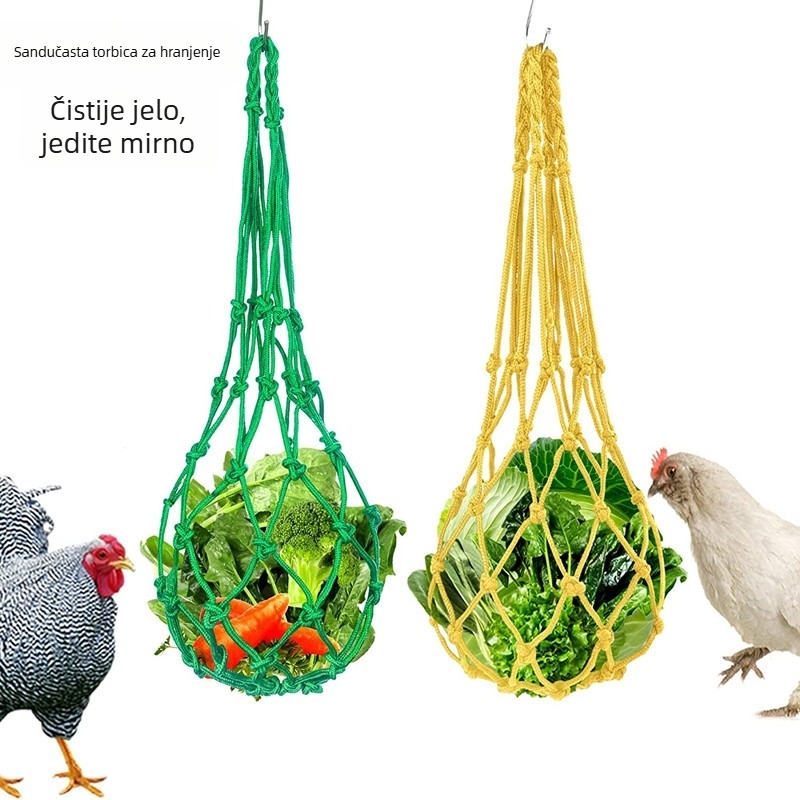 Najlonska mrežasta hranilica za kokoši, patke i guske; visi hranilnik za voće i povrće