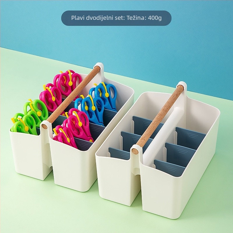 Kutija za škare za vrtić s mrežastim pregradama za markere, PP plastika, kapacitet 1 L