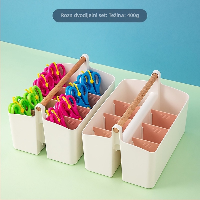 Kutija za škare za vrtić s mrežastim pregradama za markere, PP plastika, kapacitet 1 L