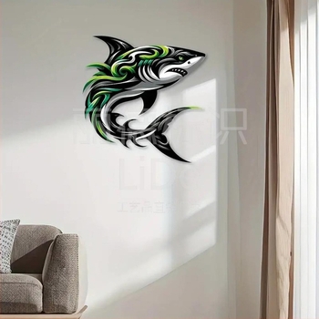 Željezna umjetnička skulptura: delfin i morski pas dekor za kućni akvarij, Lee – metalna izrada, moderni minimalistički stil