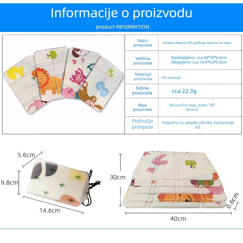 Podmetač za piknik protiv vlage, prijenosna vodootporna podloga za kampiranje na otvorenom, debela od netkanog materijala, veličina 1.5 × 2 m, težina 400 g