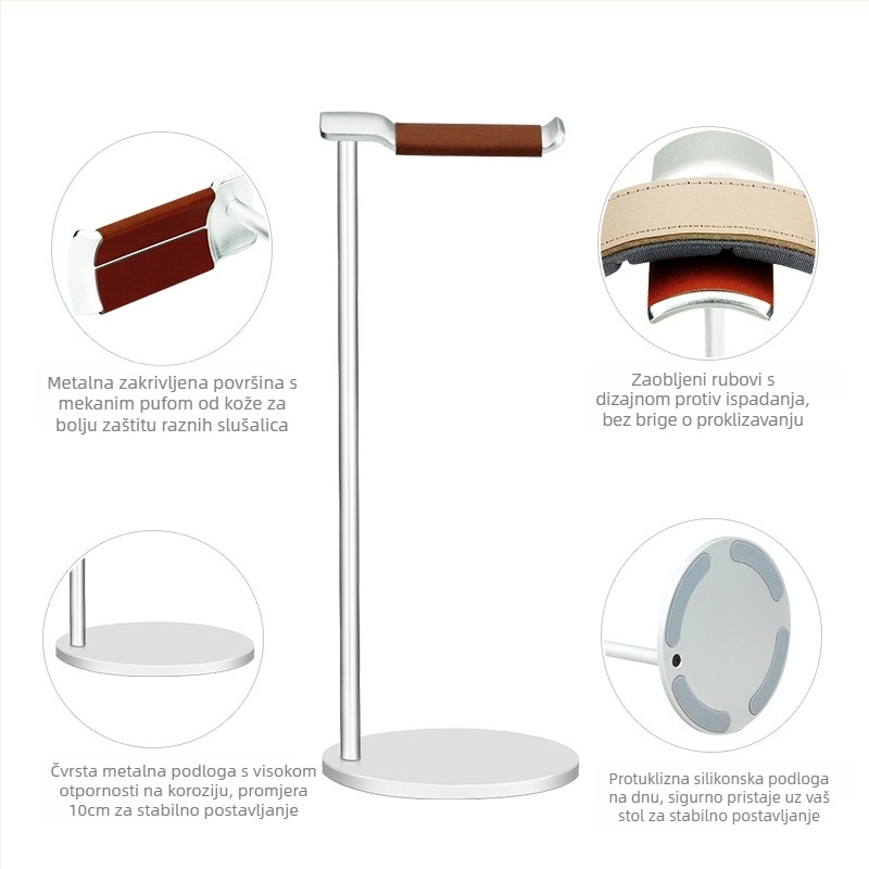 Držač za slušalice od aluminijske legure za stolno računalo – univerzalni stalak za slušalice i metalna polica za pohranu