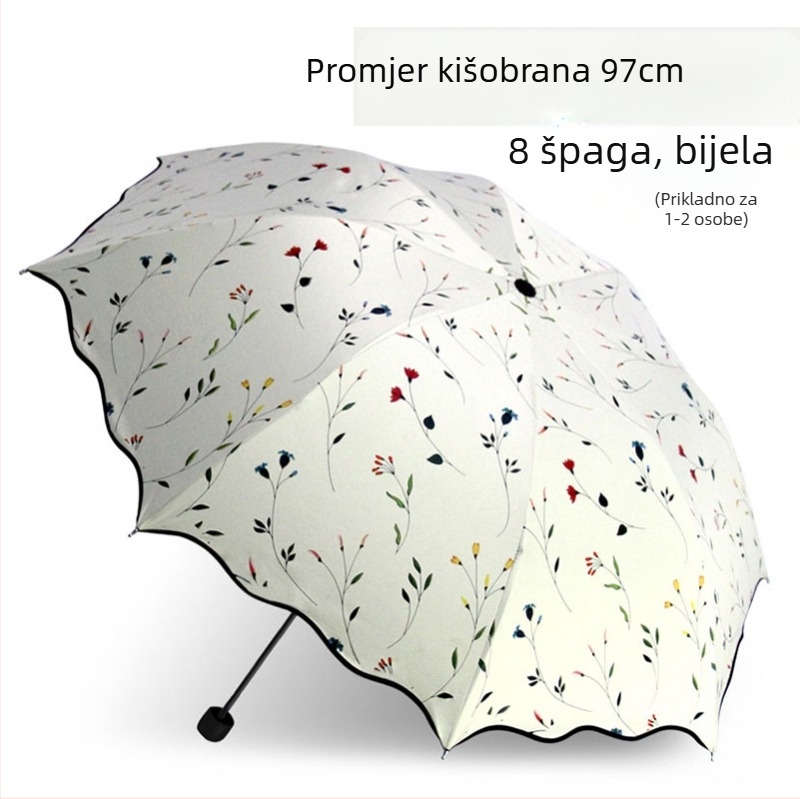 Sklopivi sunčani kišobran za odrasle — 8 čeličnih rebara, UV zaštita UPF 50+, trodijelni dizajn, ručno otvaranje, težina 320 g.