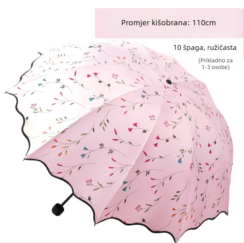 Sklopivi sunčani kišobran za odrasle — 8 čeličnih rebara, UV zaštita UPF 50+, trodijelni dizajn, ručno otvaranje, težina 320 g.