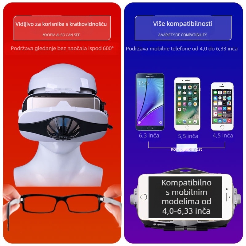 FIITVR 5F VR naočale, all-in-one nosivi sustav, ABS, 357 g, kompatibilno s Androidom, iOS i Windows Mobile