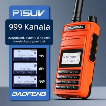 Baofeng P15UV ručni pomorski radio, vodootporan, baterija 8000mAh, zaslon, domet 1,5–3 km