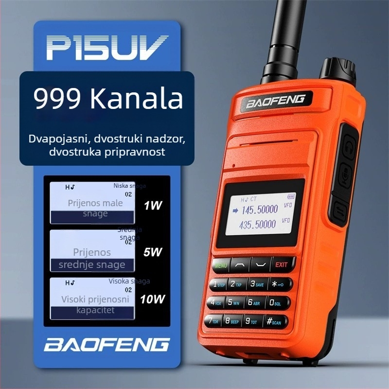 Baofeng P15UV ručni pomorski radio, vodootporan, baterija 8000mAh, zaslon, domet 1,5–3 km