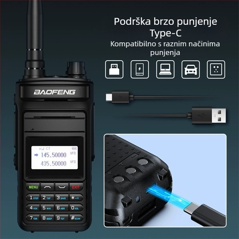 Baofeng P15UV ručni pomorski radio, vodootporan, baterija 8000mAh, zaslon, domet 1,5–3 km