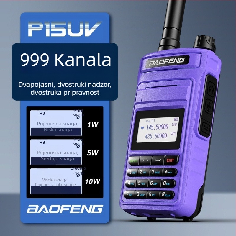 Baofeng P15UV ručni pomorski radio, vodootporan, baterija 8000mAh, zaslon, domet 1,5–3 km