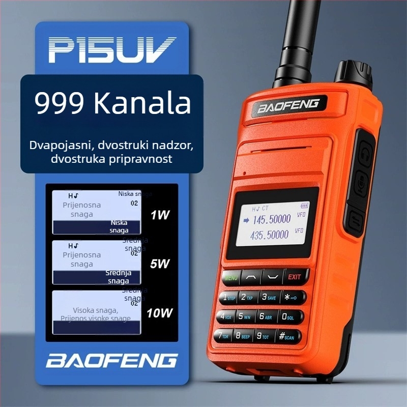 Baofeng P15UV ručni pomorski radio, vodootporan, baterija 8000mAh, zaslon, domet 1,5–3 km