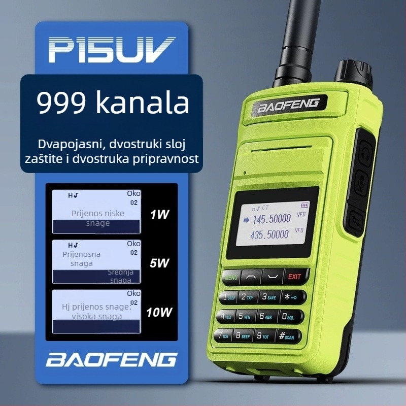 Baofeng P15UV ručni pomorski radio, vodootporan, baterija 8000mAh, zaslon, domet 1,5–3 km