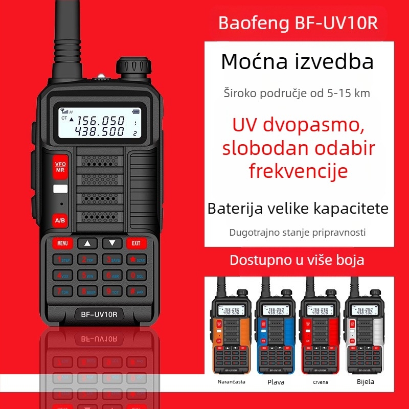Baofeng BF-TR818UV Prenosni radio 10W, 128 kanala, domet 5–10 km, 8000 mAh baterija, LCD zaslon