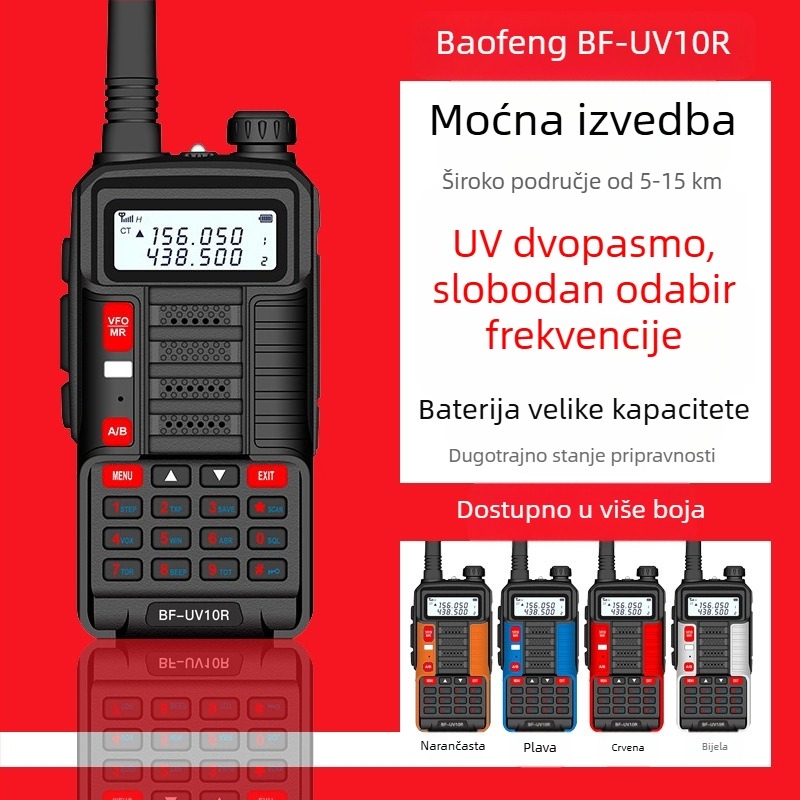 Baofeng BF-TR818UV Prenosni radio 10W, 128 kanala, domet 5–10 km, 8000 mAh baterija, LCD zaslon