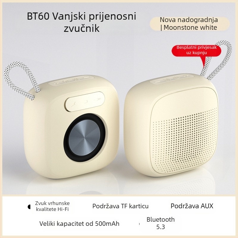 Bežični Bluetooth zvučnik za vanjsku upotrebu, kompaktni Macaron, više boja, glasovne poruke, 5W, Bluetooth 5.3, ugrađena baterija 300–500 mAh, 100 Hz–20 kHz, domet 10 m