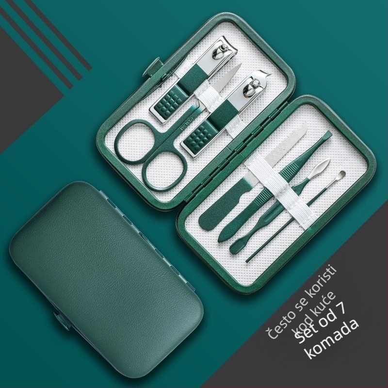 18-dijelni prijenosni set za njegu noktiju – materijali: nehrđajući čelik s elektroplatinom i karbonsko čeljust; dizajn: prijenosni, ravna čeljust, kosim dizajnom; uključuje višenamjerne pincete
