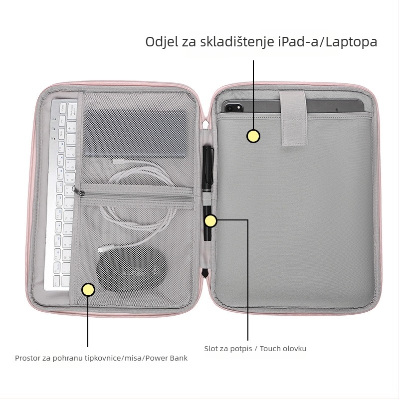 Kućište za iPad tablet s unutarnjim džepom, otporno na padove i vodootporno, PU materijal, podstava od kristalnog velura, jednobojno