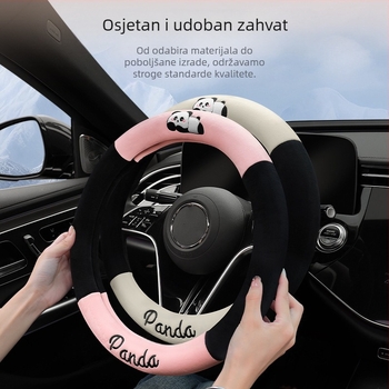 Navlaka za volan automobila - univerzalna prilagodba; umjetni pliš; panda dizajn; zimska upotreba; protuklizno