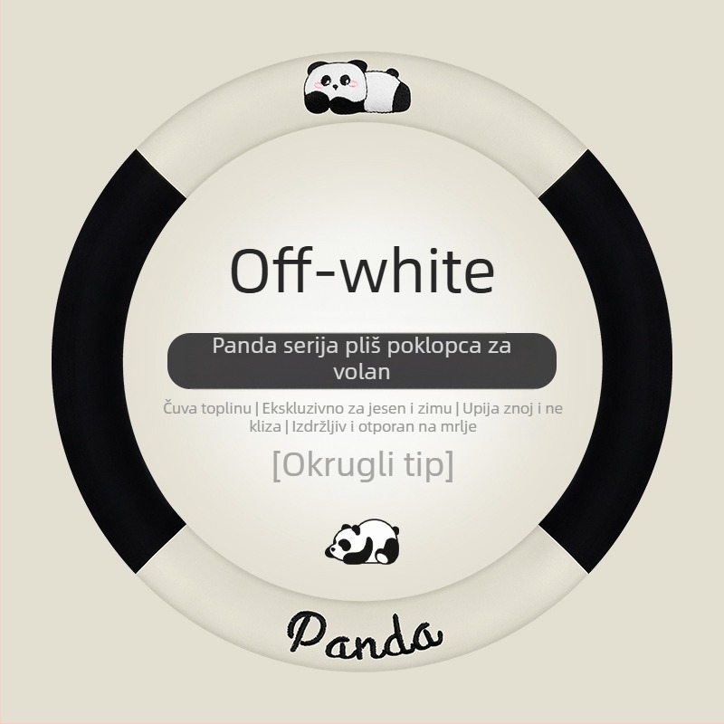 Navlaka za volan automobila - univerzalna prilagodba; umjetni pliš; panda dizajn; zimska upotreba; protuklizno