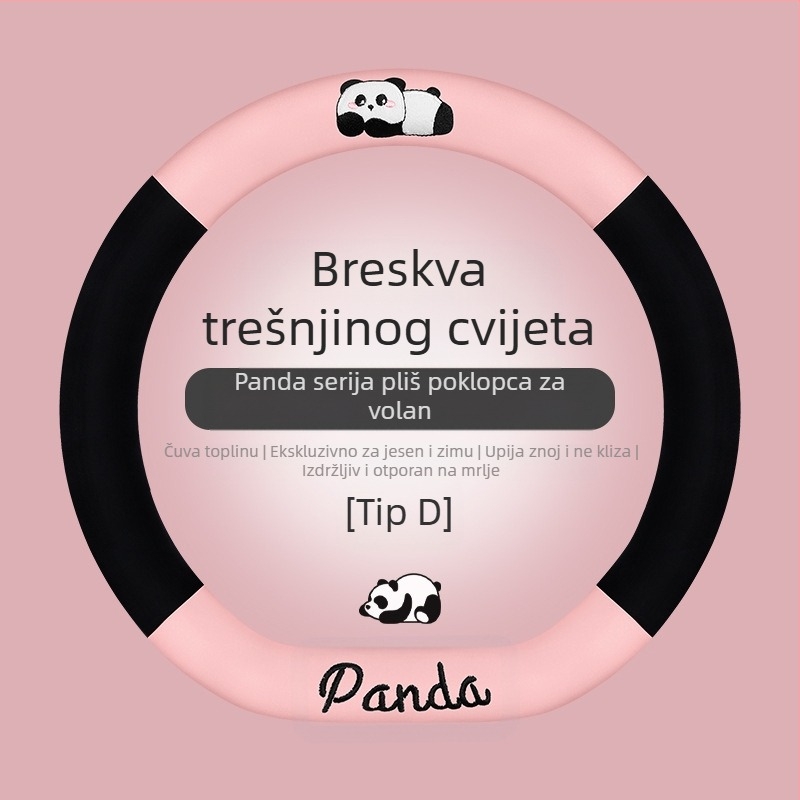 Navlaka za volan automobila - univerzalna prilagodba; umjetni pliš; panda dizajn; zimska upotreba; protuklizno