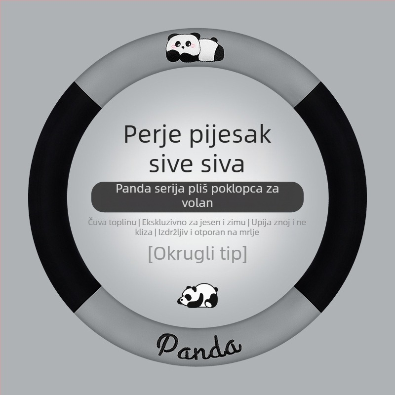Navlaka za volan automobila - univerzalna prilagodba; umjetni pliš; panda dizajn; zimska upotreba; protuklizno