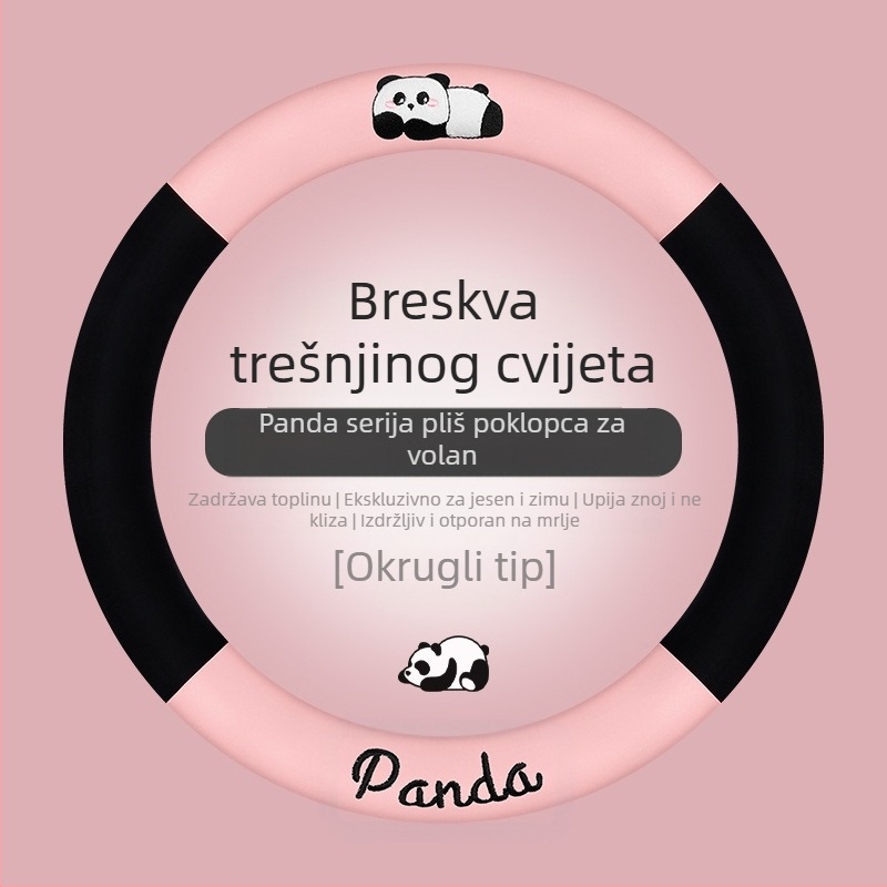 Navlaka za volan automobila - univerzalna prilagodba; umjetni pliš; panda dizajn; zimska upotreba; protuklizno